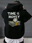 Siyah Tıme Is Money Sırt Baskılı Oversiz Kapüşonlu Sweatshirt