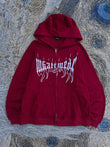 Kırmızı Gotik Baskılı Fermuarlı Oversize Sweatshirt
