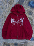 Kırmızı Gotik Baskılı Fermuarlı Oversize Sweatshirt