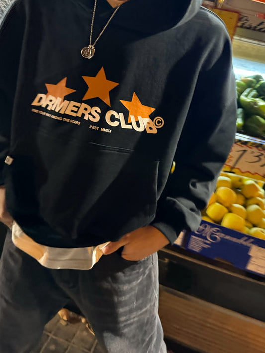 Siyah Drmers Club Baskılı Oversize Kapüşonlu Sweatshirt