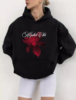 Siyah Alpha Chi Baskılı Oversize Kapüşonlu Sweatshirt