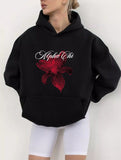 Siyah Alpha Chi Baskılı Oversize Kapüşonlu Sweatshirt