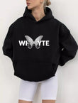 Siyah Butterfly Whyte Baskılı Oversize Kapüşonlu Sweatshirt