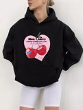 Siyah Mon Cherry Baskılı Oversize Kapüşonlu Sweatshirt