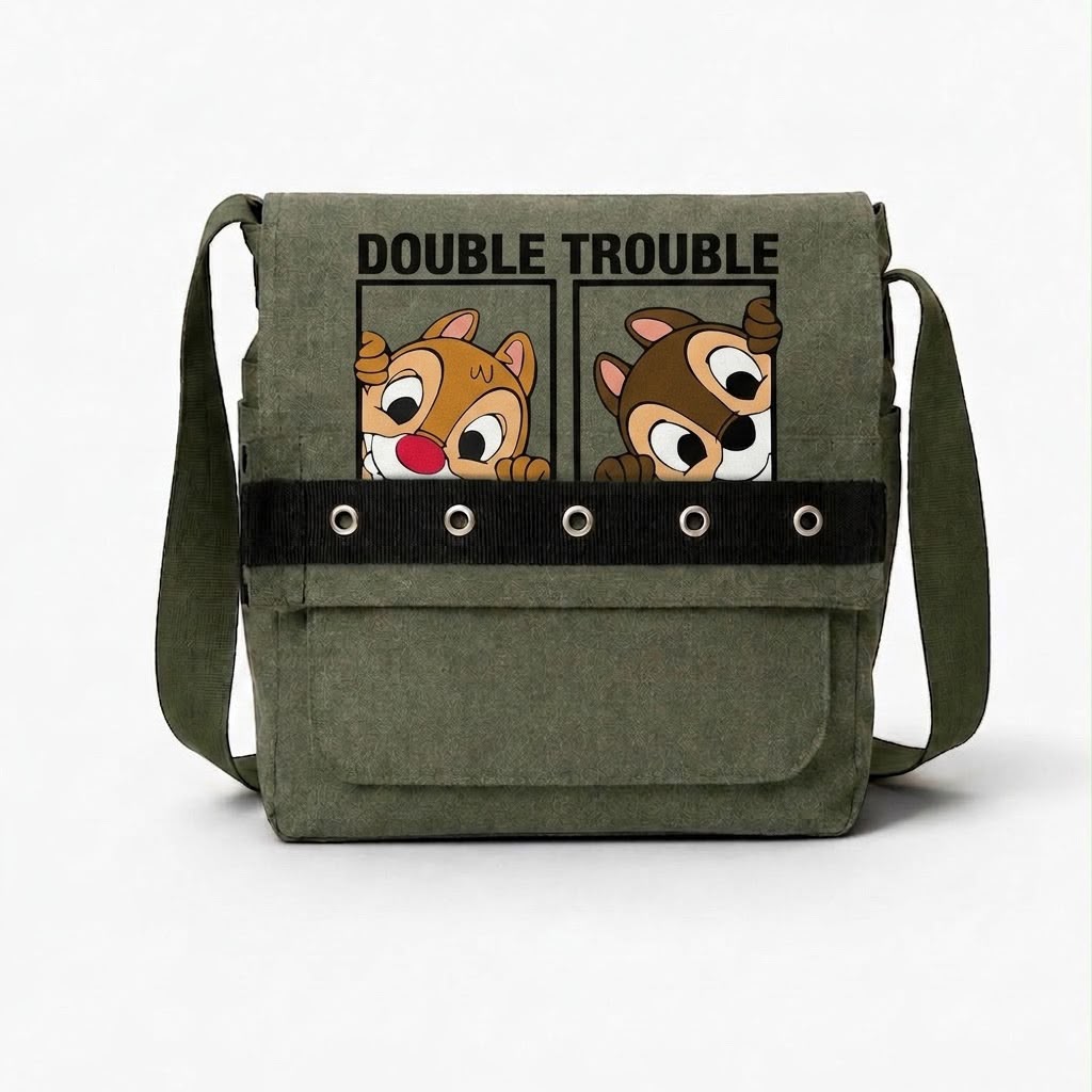 Haki Double Trouble Baskılı Yuvarlak Kuşgözü Postacı Çanta