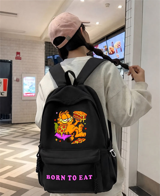 Siyah Born To Eat Baskılı Okul,Dershan,Kurs Sırt Çantası