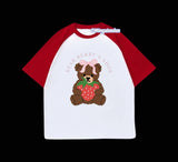 Kırmızı Reglan Kol Bear Berry's Shop Baskılı T-Shirt