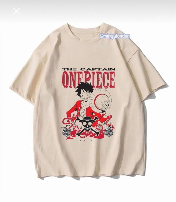 The Captaın One Pıece Baskılı Bej T-Shirt