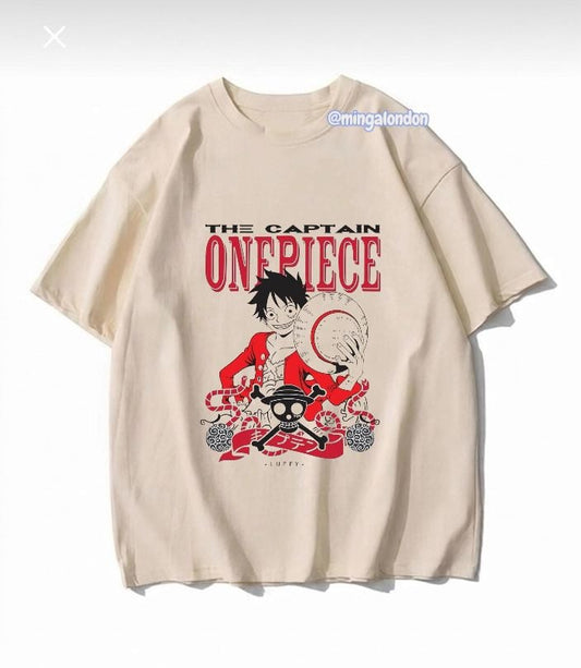 The Captaın One Pıece Baskılı Bej T-Shirt