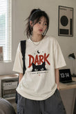 Beyaz Dark Cat Bakılı Oversize T-Shirt