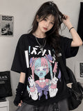 Siyah Anime Maskeli Baskılı Oversize T-Shirt