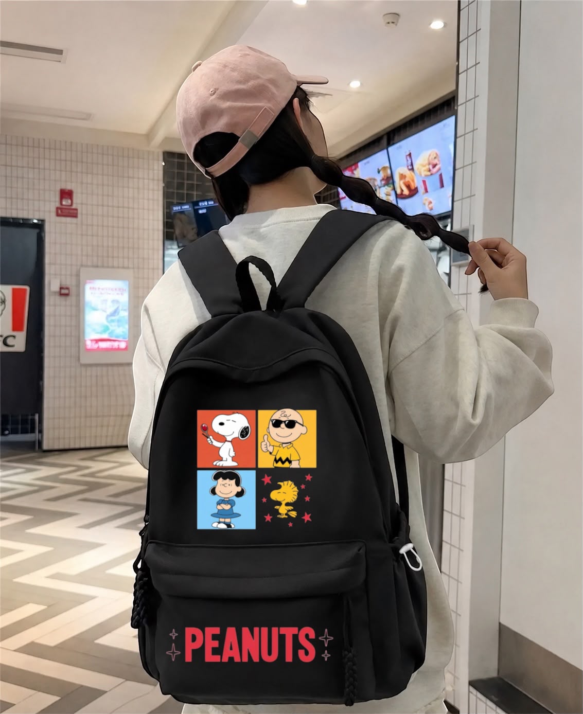 Siyah Peanuts Yıldız Baskılı Okul,Dershane,Kurs Sırt Çantası