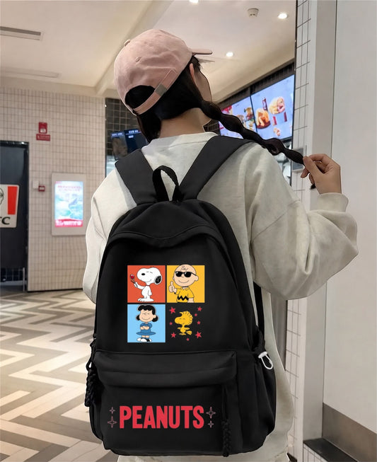Siyah Peanuts Yıldız Baskılı Okul,Dershane,Kurs Sırt Çantası