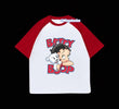 Kırmızı Reglan Kol Betty Boop Baskılı T-Shirt