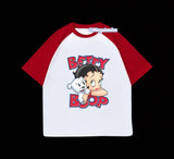 Kırmızı Reglan Kol Betty Boop Baskılı T-Shirt
