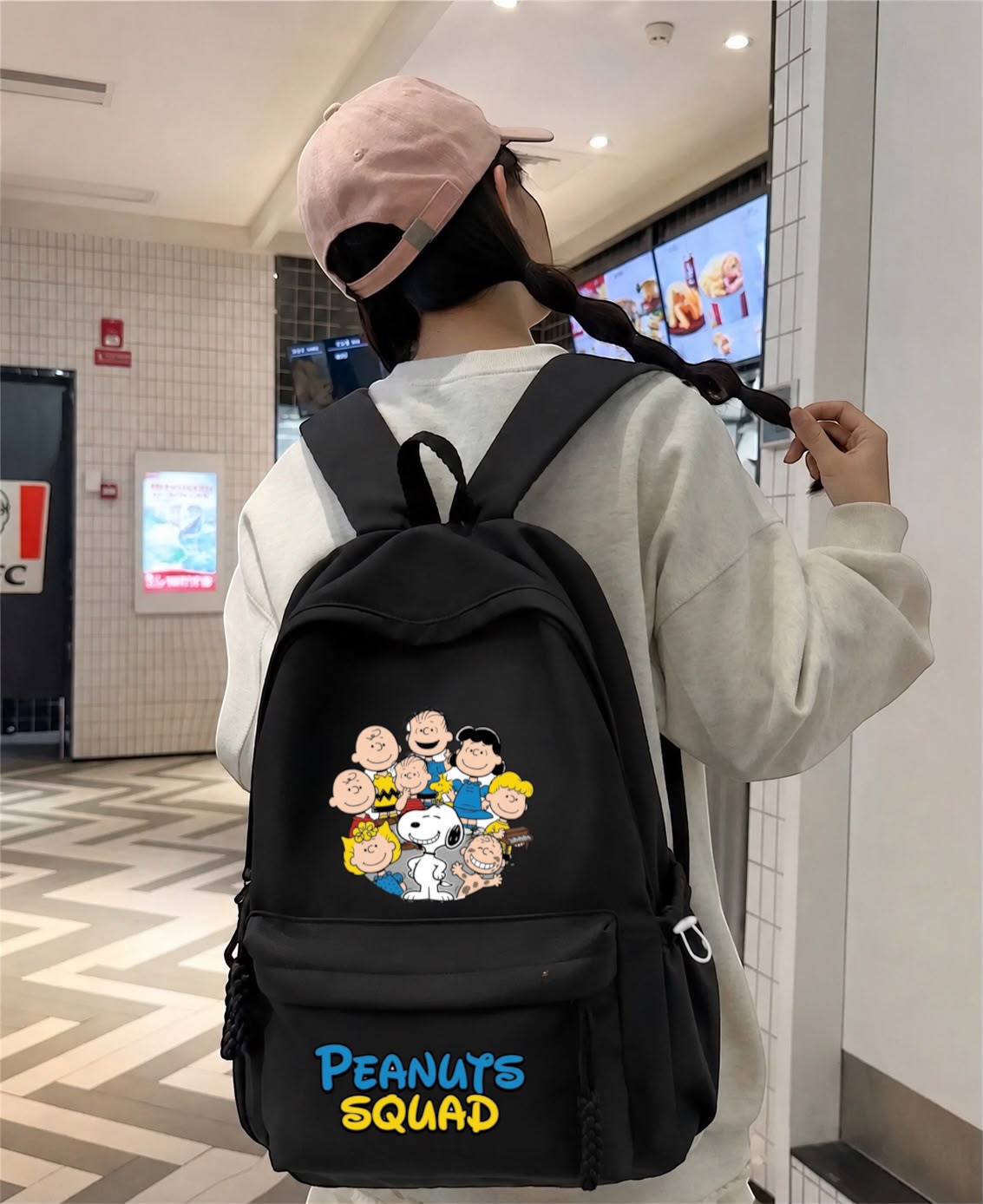 Siyah Peanuts Squad Baskılı Okul,Dershane,Kurs Sırt Çantası