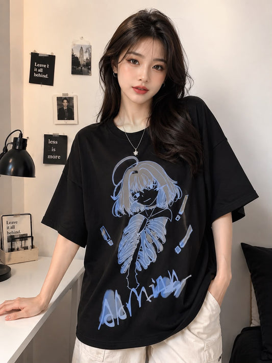 Dark Anime Grafik Baskılı Oversize T-Shirt