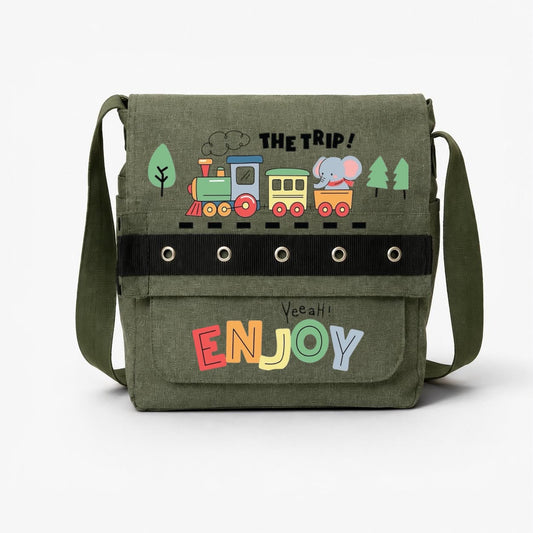 Haki The Trip Enjoy Baskılı Yuvarlak Kuşgözü Postacı Çanta