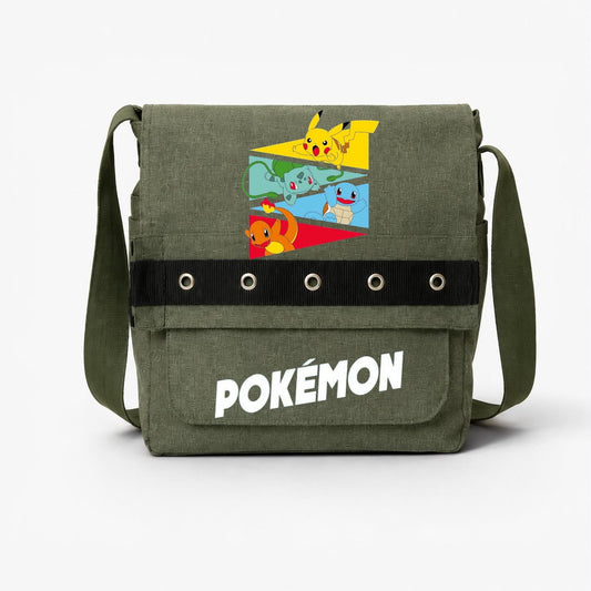 Haki Pokemon Baskılı Yuvarlak Kuşgözü Postacı Çantası
