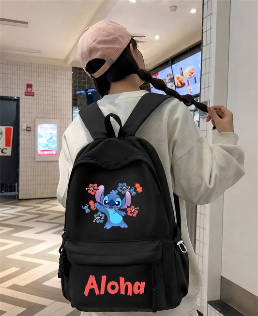 Siyah Aloha Stıtch Baskılı Okul,Dershane,Kurs Sırt Çantası