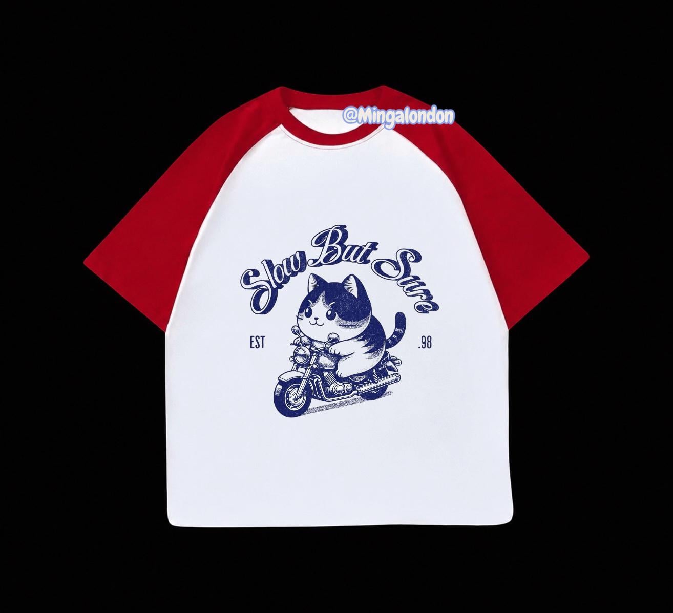 Kırmızı Reglan Kol Slow But Sure Baskılı T-Shirt