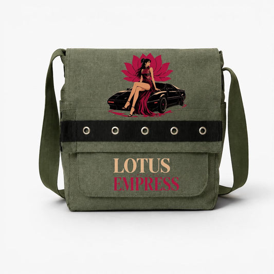 Haki Lotus Empress Baskılı Yuvarlak Kuşgözü Postacı Çantası