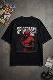 Siyah Örümcek Adam Marvel Baskılı Oversize T-Shirt