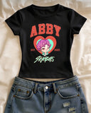 Abby Saja Boys Baskılı Siyah Kemer Boy Y2K Kısa Kollu Crop
