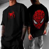 Siyah Örümcek Adam Parker Kırmızı Sırt Baskılı Oversize T-Shirt