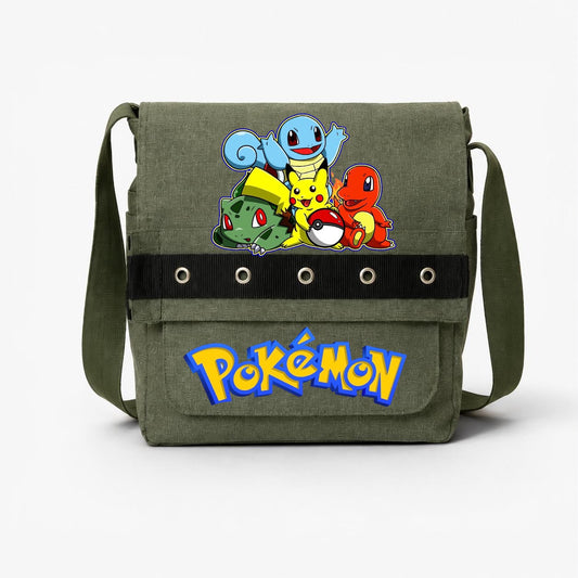 Haki Pokemon Baskılı Yuvarlak Kuşgözü Postacı Çantası