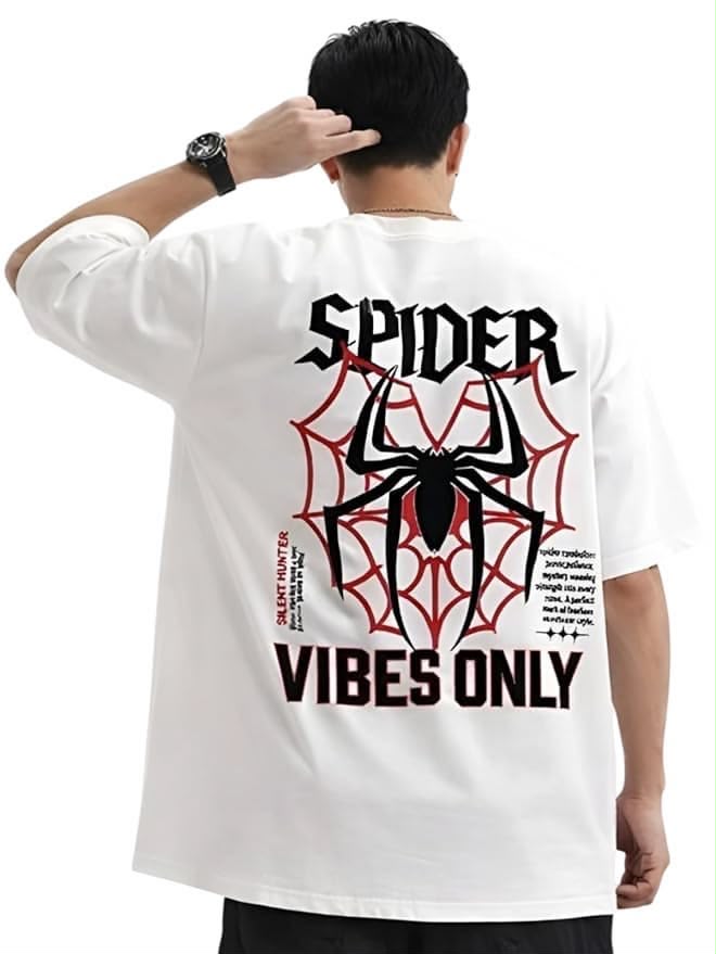 Beyaz Spider Vıbes Only Sırt Baskılı Oversize T-Shirt