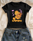 Garfield Baskılı Siyah Kemer Boy Y2K Kısa Kollu Crop