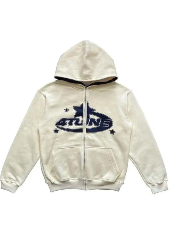 4tune Beyaz Kalın Kumaş Fermuarlı (unisex) Kapşonlu