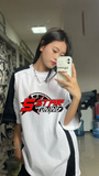 Unisex 5 Star Tuning Unisex Reglan Y2K Baskılı Bisiklet Yaka T-Shirt