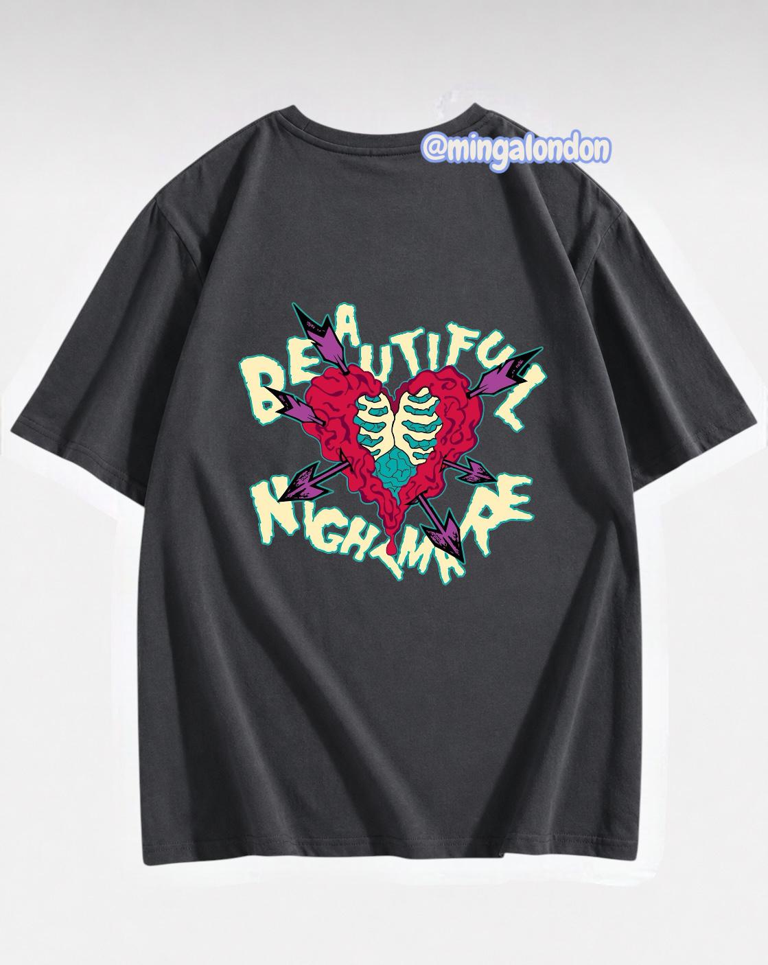 Beautıful Nıght Mare Sırt Baskılı Füme T-Shirt