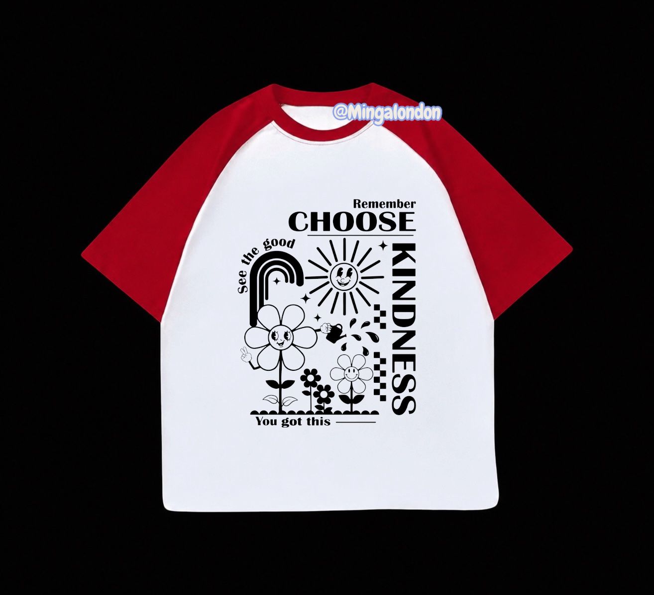 Kırmızı Reglan Kol Remember Choose Kındness Baskılı T-Shirt