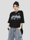 Siyah Steerwear Yıldızlı Baskılı Oversize T-Shirt