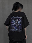 Siyah Phantasy Cyber Angel Sırt Baskılı Oversize T-Shirt