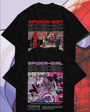 Siyah Spider Girl-Boy Sırt Baskılı 2'li Sevgili Arkadaş Kombin T-Shirt