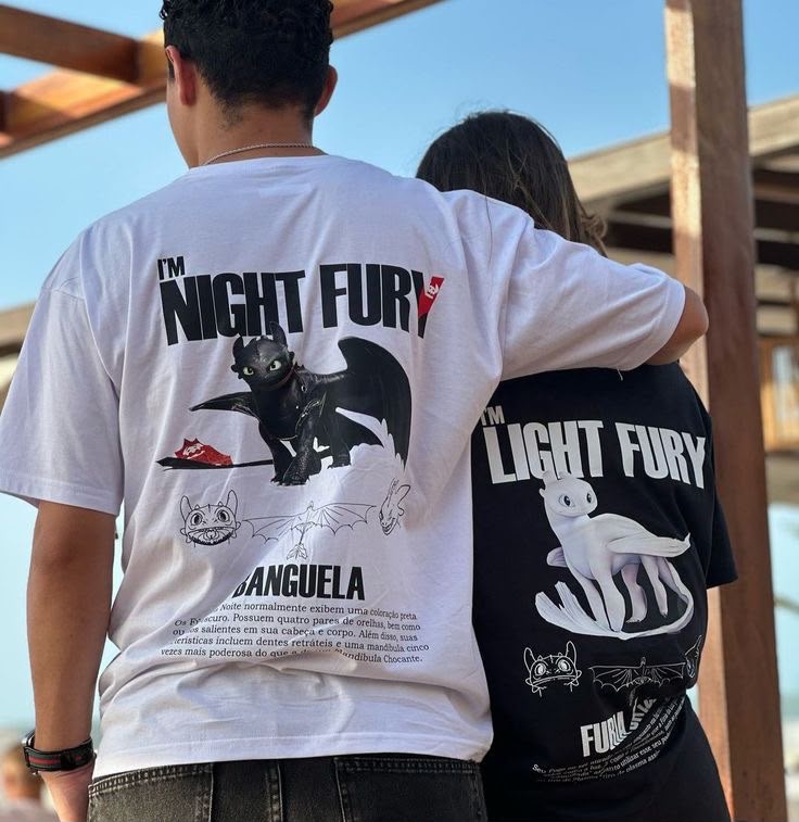 I'm Night Fury-I'm Light Fury Sırt Baskılı Sevgili Arkadaş Kombin T-Shirt