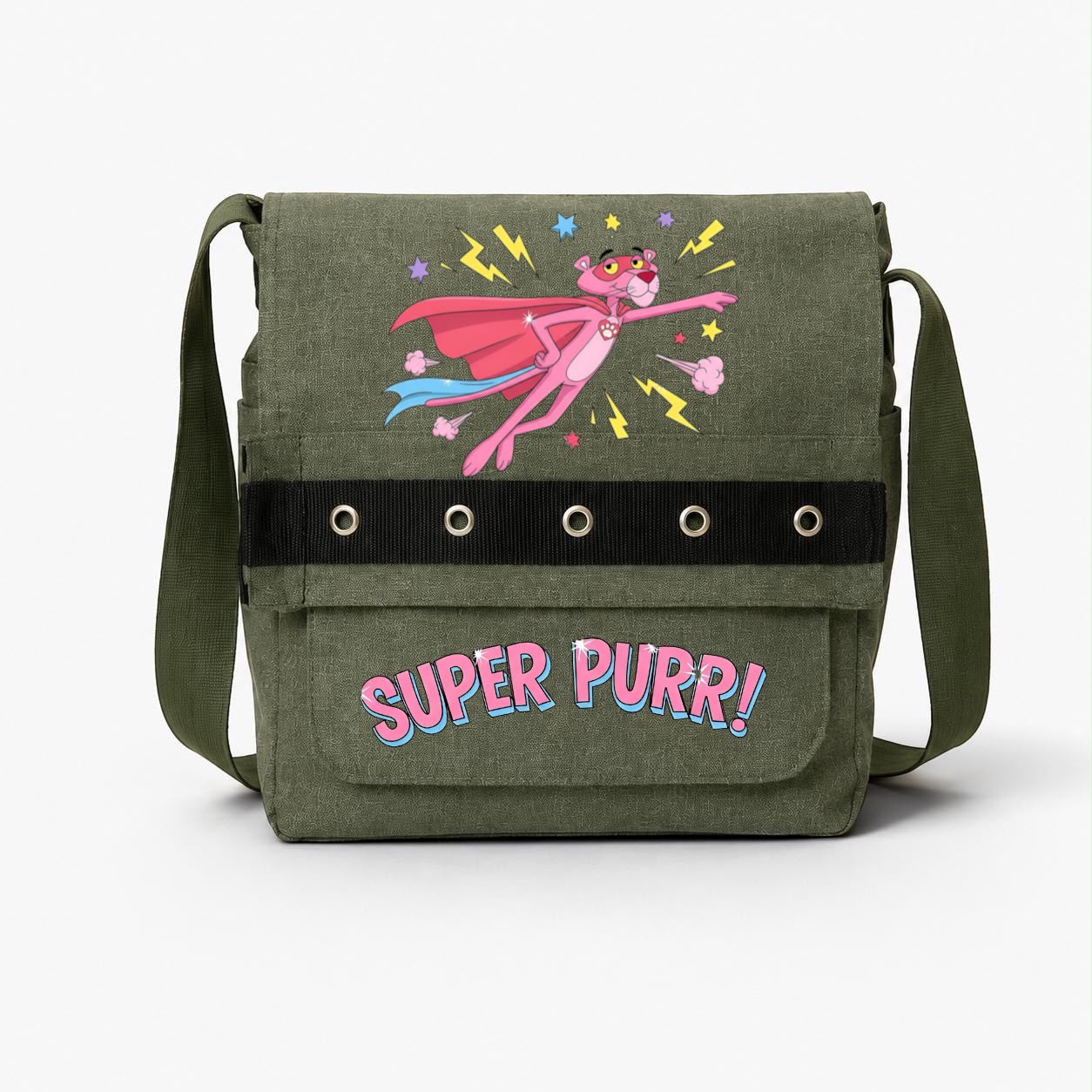 Haki Super Purr Baskılı Yuvarlak Kuşgözü Postacı Çanta