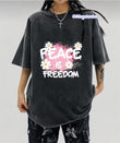 Yıkamalı Kumaş Peace Is Freedom Baskılı Oversize T-Shirt