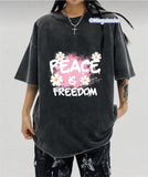 Yıkamalı Kumaş Peace Is Freedom Baskılı Oversize T-Shirt