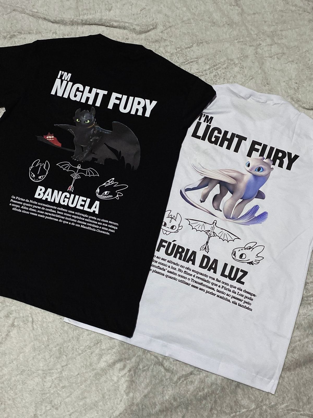 I'm Night Fury-I'm Light Fury Sırt Baskılı Sevgili Arkadaş Kombin T-Shirt