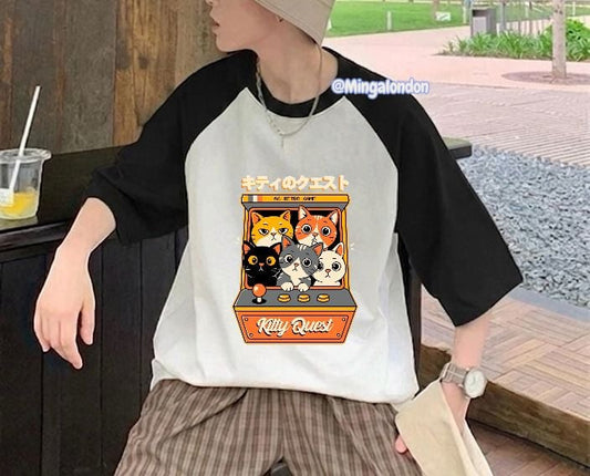 Reglan Kol Kıtty Qest Baskılı T-Shirt