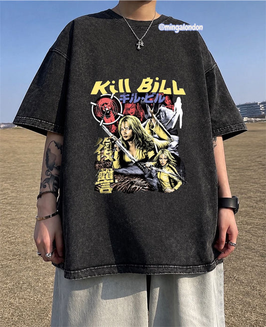 Yıkamalı Kumaş Kıll Bıll Baskılı Oversize T-Shirt