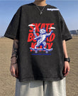 Yıkamalı Kumaş Skate Board Kıtty Baskılı Oversize T-Shirt