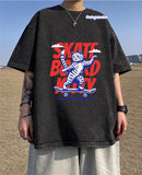 Yıkamalı Kumaş Skate Board Kıtty Baskılı Oversize T-Shirt