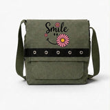 Haki Smile Flower Baskılı Yuvarlak Kuşgözü Postacı Çanta