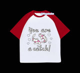 Kırmızı Reglan Kol You Are A Catch Baskılı T-Shirt